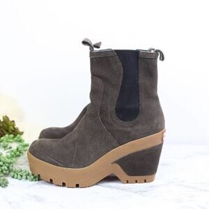 Hunter LIKE NEW Brown Suede Leather Wedge Chelsea Boot 10/ UK8 Women's